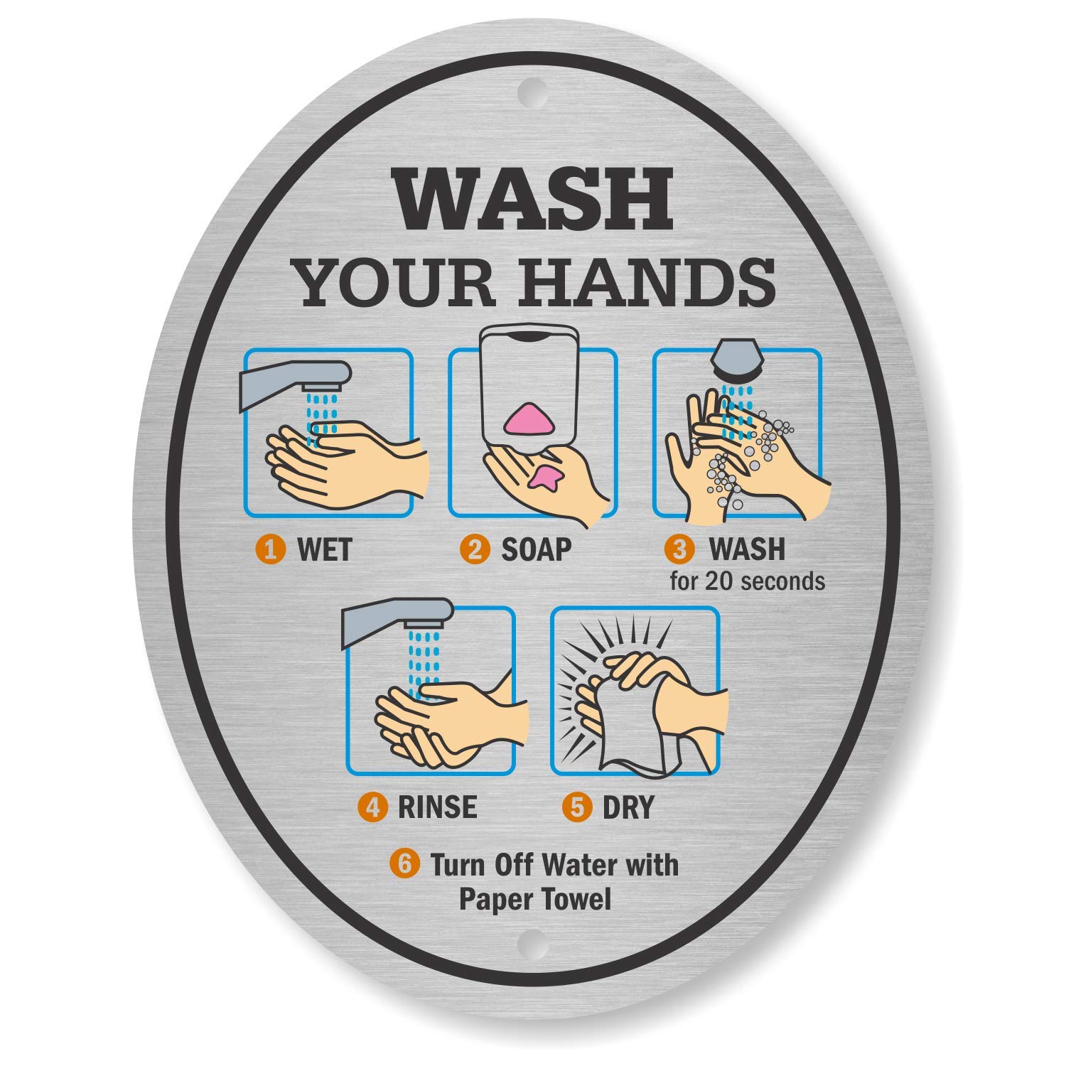 SmartSign Wash Your Hands Sign | 4" x 5" Aluminum Diamond Plate Door Sign