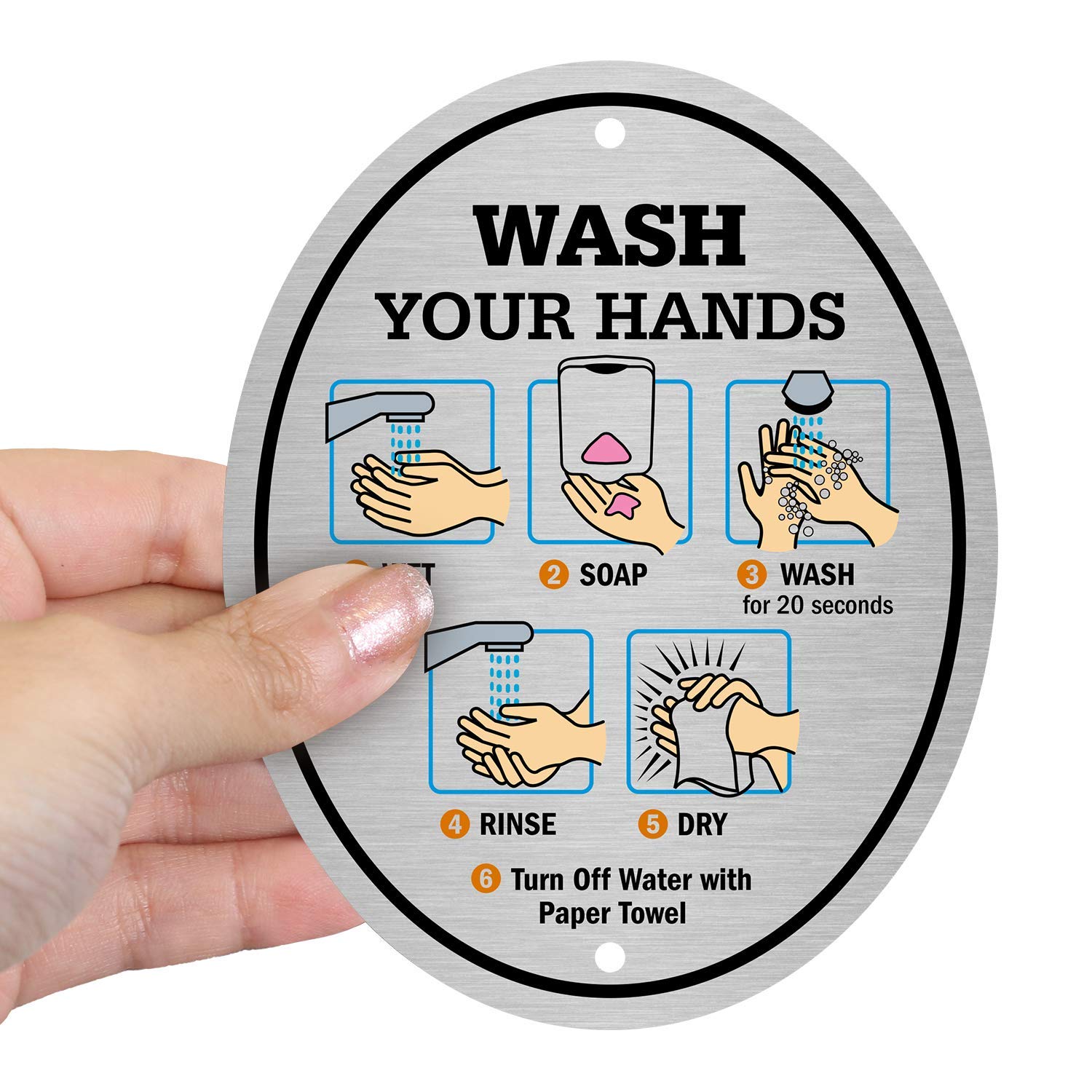 SmartSign Wash Your Hands Sign | 4" x 5" Aluminum Diamond Plate Door Sign