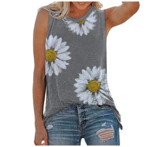 aihihe women summer casual loose plus size tank tops floral print crew neck sleeveless t shirts blouses tunic