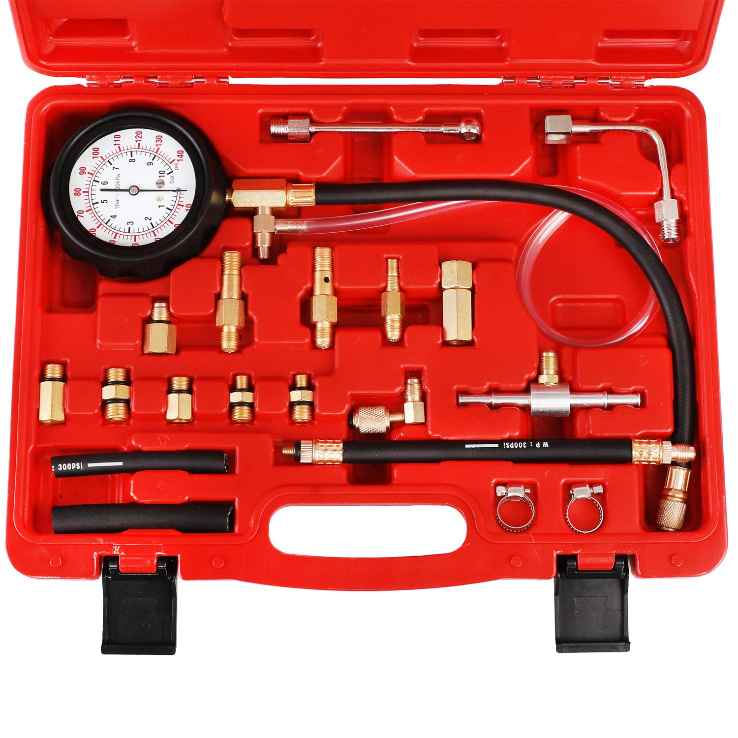 JIFETOR Fuel Injection Pump Pressure Tester Gauge Kit, Car Gasoline Gas Fuel Oil Injector Test Manometer Tool Set 0-140PSI, Universal for Auto Truck SUV Motorcycle ATV RV