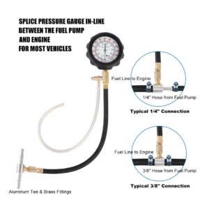 JIFETOR Fuel Injection Pump Pressure Tester Gauge Kit, Car Gasoline Gas Fuel Oil Injector Test Manometer Tool Set 0-140PSI, Universal for Auto Truck SUV Motorcycle ATV RV