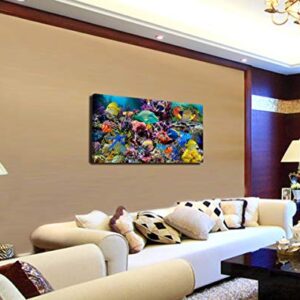 D72674 Great Barrier Reef Colorful Coral and Fish Large Wall Decor Canvas Wall Art Artwork Painting Ocean Decor for Living Room Bedroom Bathroom Decoration