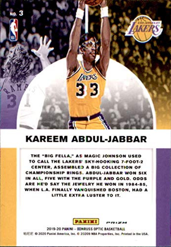 2019-20 Donruss Optic Winner Stays Purple #3 Kareem Abdul-Jabbar Los Angeles Lakers Basketball Card