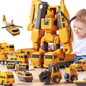 gzsbaby transforming robot toys set for boys, 6 in 1 magnetic construction trucks transform robot play vehicles with storage box (construction toys) (778a47)