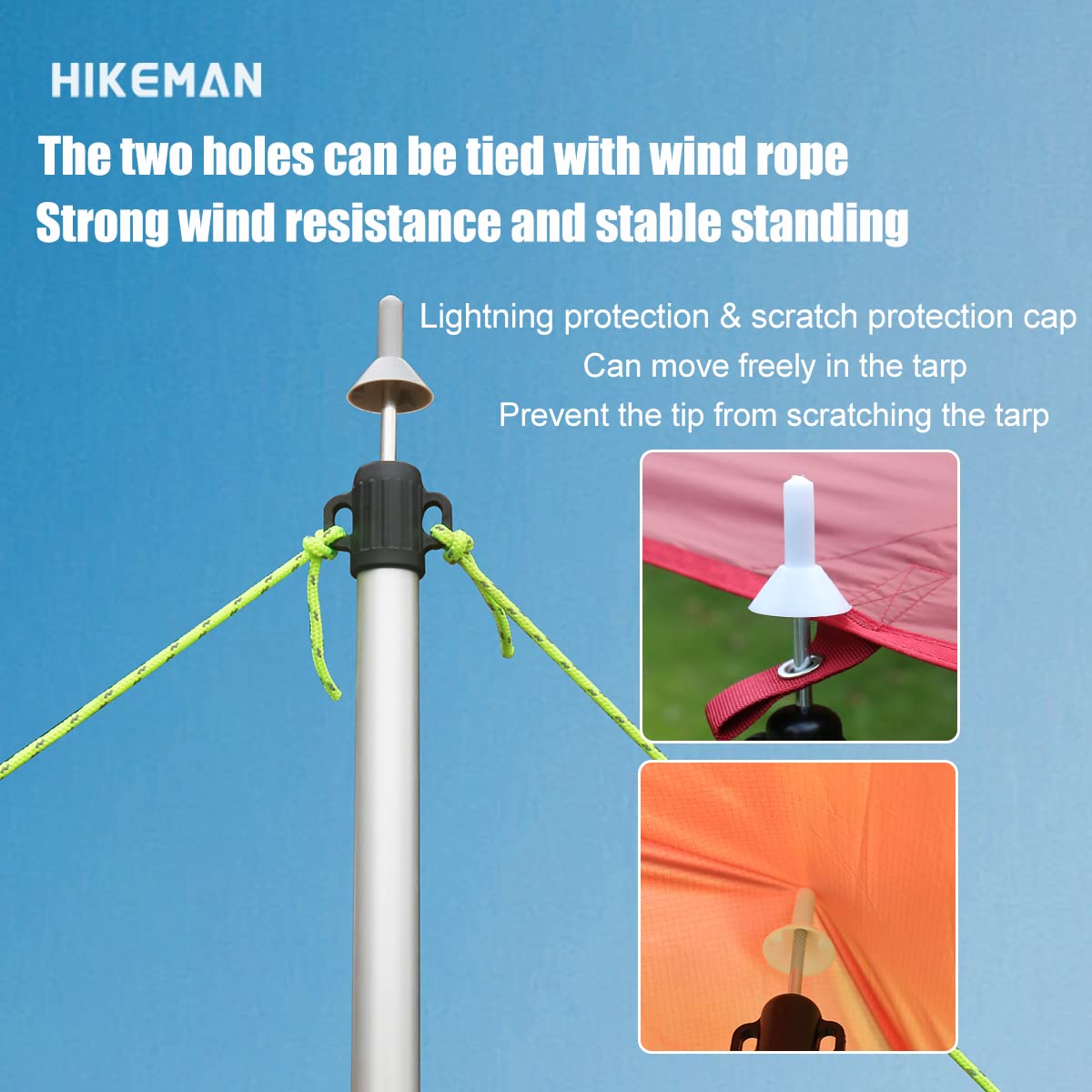 HIKEMAN Set of 2 Tarp Poles Adjustable Aluminum Telescoping Tarp Poles, Lightweight Canopy Poles Portable Tent Poles for Outdoor Camping Backpacking Awning