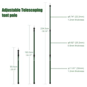 HIKEMAN Set of 2 Tarp Poles Adjustable Aluminum Telescoping Tarp Poles, Lightweight Canopy Poles Portable Tent Poles for Outdoor Camping Backpacking Awning