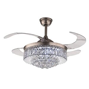 modern dimmable fandelier crystal ceiling fan with lights and remote invisible retractable chandelier fan light led lighting-polished chrome 36 inch…