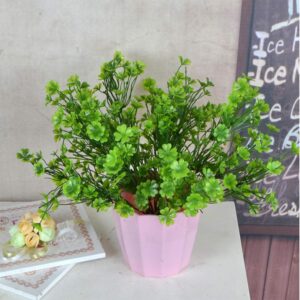 Artificial Clover Bushes Fake Plastic Greenery Plant Artificial Landscaping Shrubs Flowers Filler for Party Wedding Indoor Outside Office (Green)