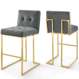modway privy gold stainless steel performance velvet bar stool set of 2 in gold charcoal