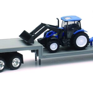 New-Ray Kenworth Lowboy Trailer with New Holland Construction Tractor Play Set