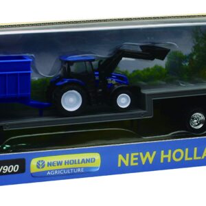 New-Ray Kenworth Lowboy Trailer with New Holland Construction Tractor Play Set