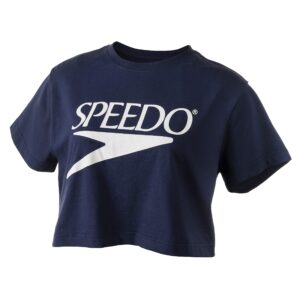 Speedo Women's T-Shirt Short Sleeve Crew Neck Vintage Crop , Speedo Navy , Large