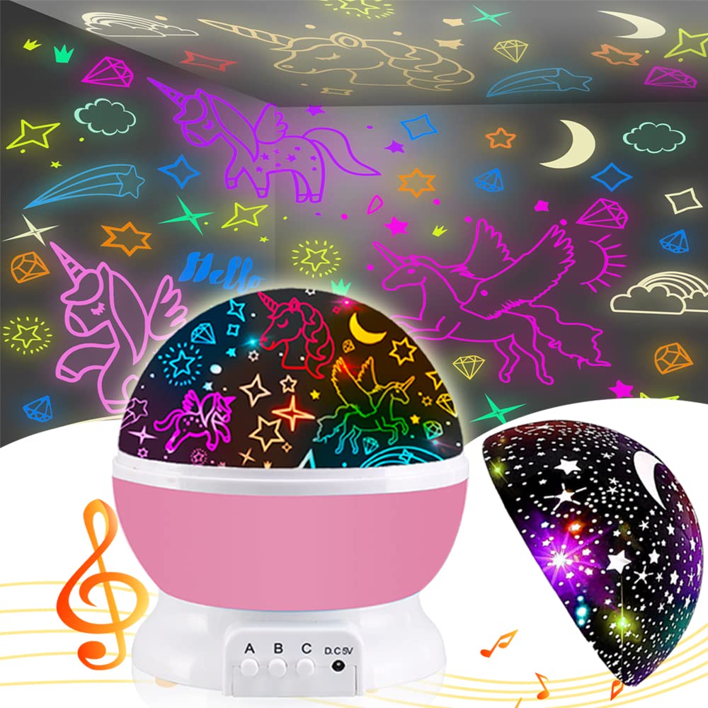 Night Light for Kids,Unicorn Gifts for Girls,Star Projection Gifts for Teenage Girls with Music 2 in 1 Popular Cool Toys Christmas Xmas Birthday Gifts for Girls Age 3 4 5 6 7 8 9Year Olds Baby Girls