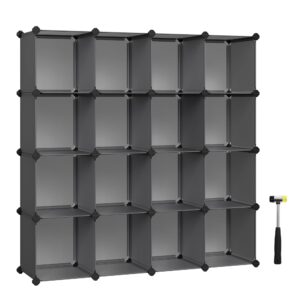 SONGMICS Cube Storage Organizer, Set of 16 Plastic Cubes, Book Shelf, Closet Organizers and Storage, Room Organization, Bedroom Living Room, 12.2 x 48.4 x 48.4 Inches, Gray ULPC442G01