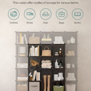 SONGMICS Cube Storage Organizer, Set of 16 Plastic Cubes, Book Shelf, Closet Organizers and Storage, Room Organization, Bedroom Living Room, 12.2 x 48.4 x 48.4 Inches, Gray ULPC442G01