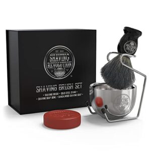 luxury shaving brush set - shaving kit for men includes badger hair shaving brush, shaving soap, stainless steel shaving bowl, safety stand