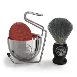 Luxury Shaving Brush Set - Shaving Kit for Men Includes Badger Hair Shaving Brush, Shaving Soap, Stainless Steel Shaving Bowl, Safety Stand