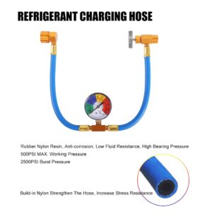 JIFETOR AC Charge Hose with Gauge, Car R134A Refrigerant Recharge Kit, Auto Air Conditioning U Charging Hose Low Pressure Measuring Meter with 1/2 inch Can Tap and R134A Quick Coupler, 100PSI