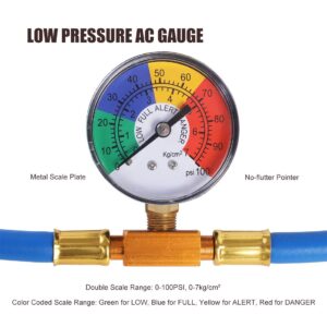 JIFETOR AC Charge Hose with Gauge, Car R134A Refrigerant Recharge Kit, Auto Air Conditioning U Charging Hose Low Pressure Measuring Meter with 1/2 inch Can Tap and R134A Quick Coupler, 100PSI