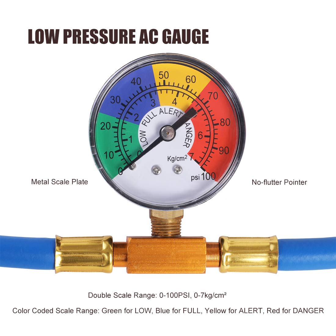 JIFETOR AC Charge Hose with Gauge, Car R134A Refrigerant Recharge Kit, Auto Air Conditioning U Charging Hose Low Pressure Measuring Meter with 1/2 inch Can Tap and R134A Quick Coupler, 100PSI