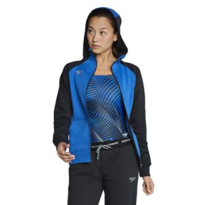 speedo women's sweatshirt full zip hooded jacket team warm up,speedo blue,medium