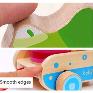 Wooden Baby Toys Car, Crocodile Beating Drum Pull Along Toddler Toy,Developmental Toy for 1 Year Old Girl Boy Birthday Gift