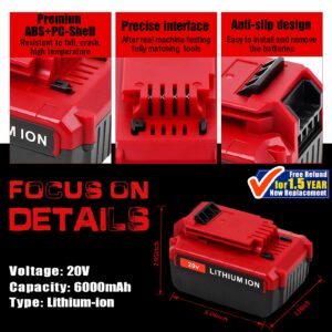 TenHutt 【Upgrade】 2Pack 20V 6.0Ah Max Replace Battery for Porter Cable 20V Lithium Battery Compatible with PCC685L PCC680L PCC682L PCC6 20V Cordless Power Tools