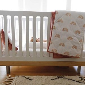 Ely's & Co. Baby Crib Bedding Sets for Girls — 4 Piece Set Includes Crib Sheet, Quilted Blanket, Crib Skirt, and Baby Pillowcase — Pink Rainbow Design