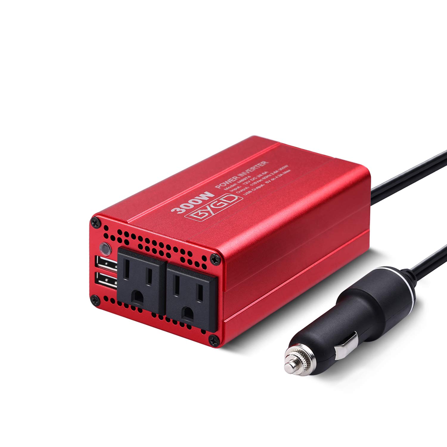 BYGD 300W Power Inverter DC 12V to 110V AC with 2 Charger Outlets and Dual 2.4A USB Ports Car Converter Adapter