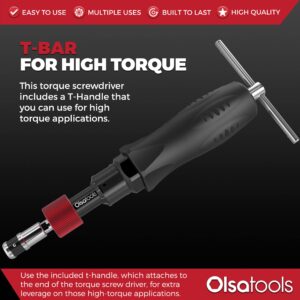 Olsa Tools Torque Screwdriver Set (10-50 in lb Torque Range) | Professional Grade Certified Limiting Torque Screwdriver | Inch Pounds Torque Driver Set