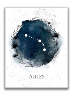 aries zodiac constellation wall art print - 11x14 unframed astrological star sign in shades of indigo, navy blue. makes a great gift for march-april birthdays.
