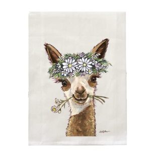 alpaca tea towel - daisy flower crown alpaca flour sack towel - alpaca kitchen towel - alpaca lover gifts - alpaca gifts for mom - handmade - farmhouse kitchen decor
