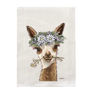 Alpaca Tea Towel - Daisy Flower Crown Alpaca Flour Sack Towel - Alpaca Kitchen Towel - Alpaca Lover Gifts - Alpaca gifts for mom - Handmade - Farmhouse Kitchen Decor