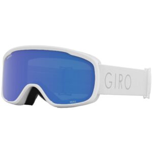 giro moxie ski goggles - snowboard goggles for women & youth - white core light strap with grey cobalt/yellow lenses