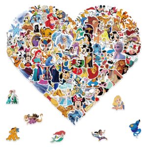 100pcs disney princess character themed waterproof stickers for gifts water bottles cup laptop phone guitar car motorcycle bike skateboard luggage box, etc