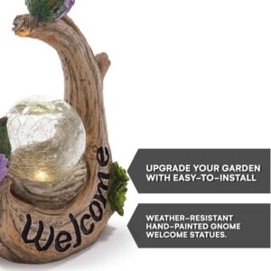 VP Home Welcome Birds Tree Trunk Solar Powered LED Outdoor Decor Garden Light with Crackled Glass Globe Welcome Birds Statues Outdoor Bird Decor Figurine Decor for Outside Patio, Yard, Lawn