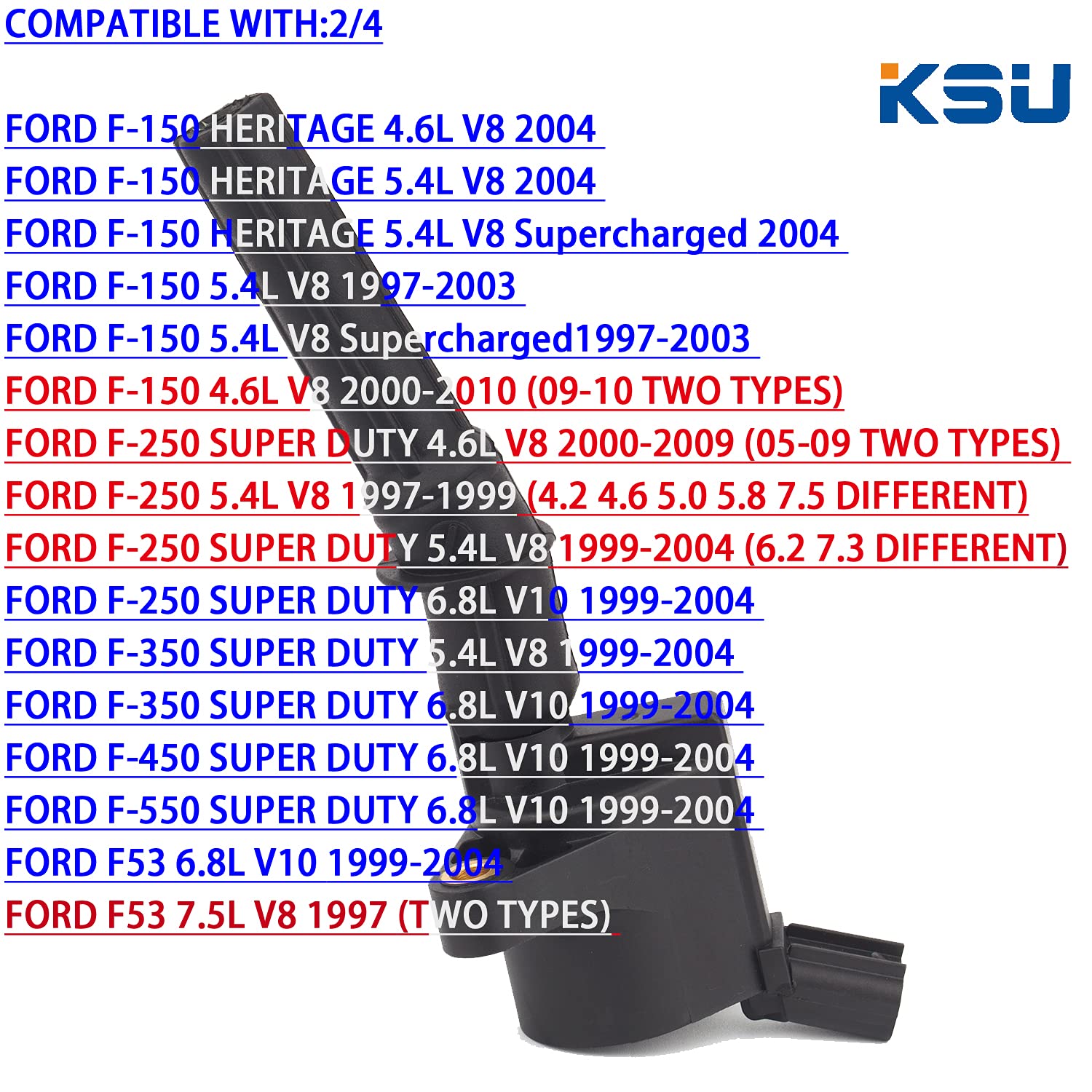 KSU Compatible With Ignition Coil Pack for Ford EXPEDITION EXPLORER F-150 F-250 F-350 F-450 CROWN VICTORIA E-150 E-250 E-350 E-450 MUSTANG THUNDERBIRD LINCOLN MERCURY 4.6L 5.4L V8 DG508 DG457(8Pack)