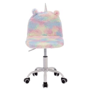 ZHENGHAO Cute Kids Desk Chair, Faux Fur Fuzzy Adjustable Children Swivel Chair Colorful Fluffy Furry Rolling Study Side Chair with White Foot