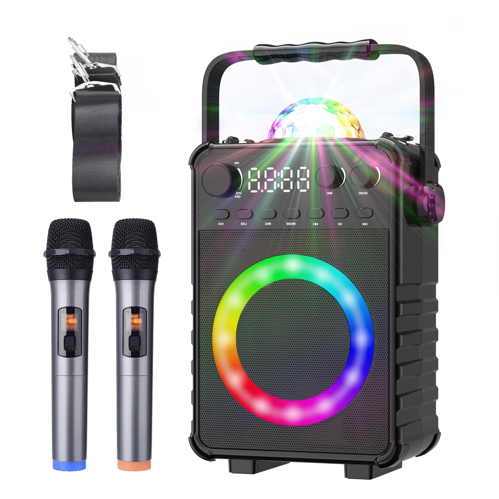 VerkTop Karaoke Machine, Portable Karaoke Systems for Adults & Kids Bluetooth Karaoke Speaker Machine with Disco Lights and Wired Microphone