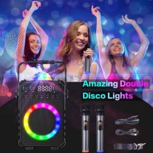 VerkTop Karaoke Machine, Portable Karaoke Systems for Adults & Kids Bluetooth Karaoke Speaker Machine with Disco Lights and Wired Microphone