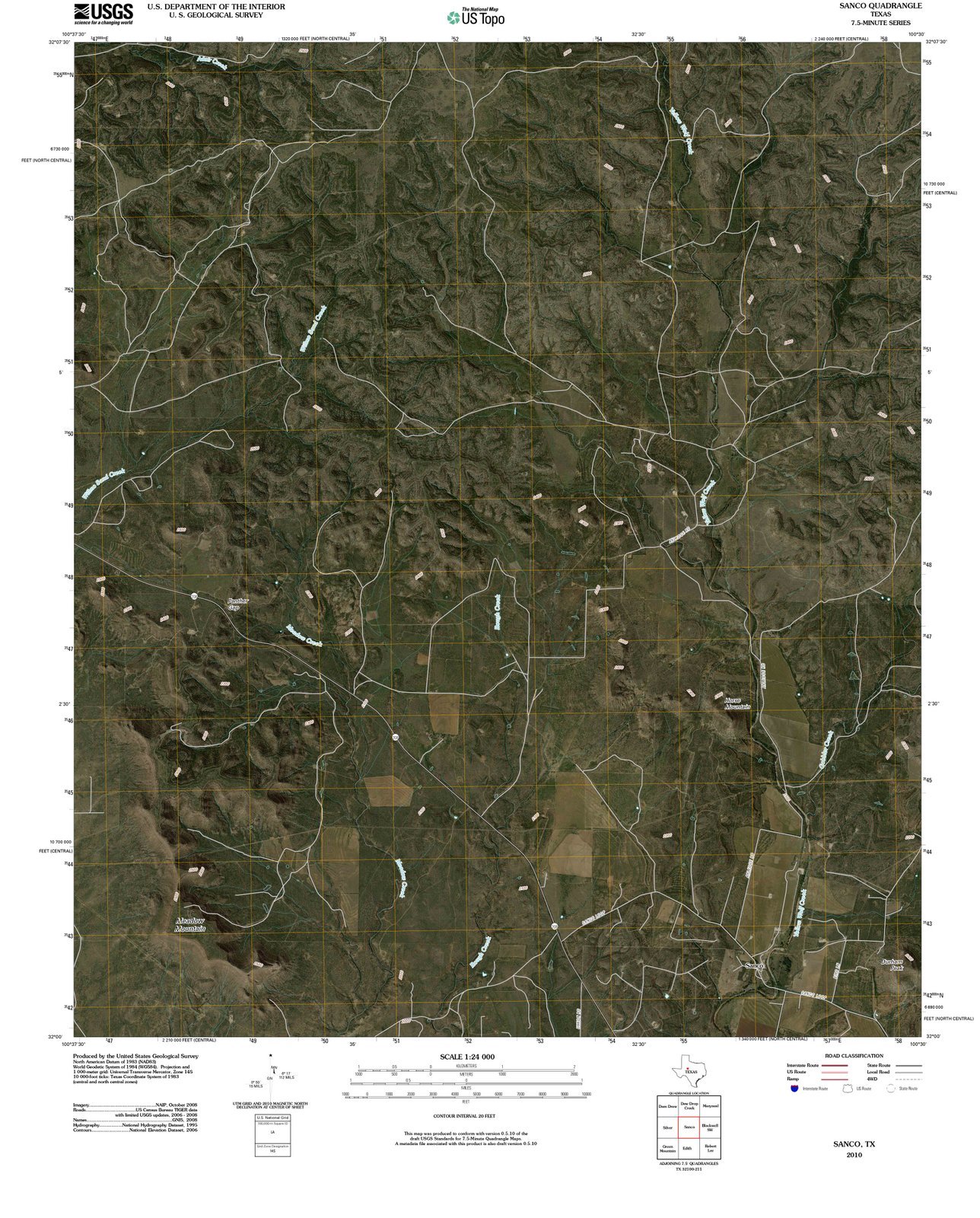 2010 Sanco, TX - Texas - USGS Historical Topographic Map : 18in x 24in