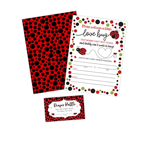 Your Main Event Prints Ladybug Baby Shower Invitations, Red Lady Bug Baby Shower Invites with Diaper Raffles Cards, Sprinkle, 20 Invites