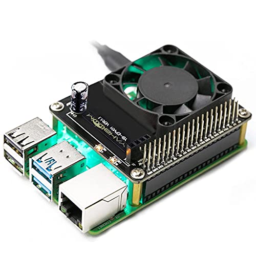 Yahboom Raspberry Pi Quiet Cooling Fan for Raspberry Pi 5 4B 3B+ 3B Intelligent Temperature Control Programmable RGB（OLED Display Include）