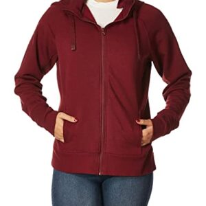 Danskin Women's Double Collar Full Zip Hooded Jacket, Burgundy, Small