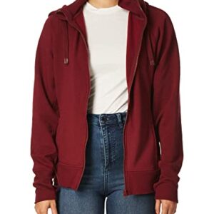 Danskin Women's Double Collar Full Zip Hooded Jacket, Burgundy, Small