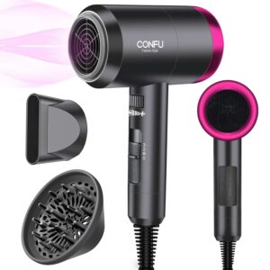 hair dryer with diffuser, professional salon negative ions blow dryer powerful 1600w for fast drying, 3 heating & infinity speed, with constant temperature, no hair damage, low noise