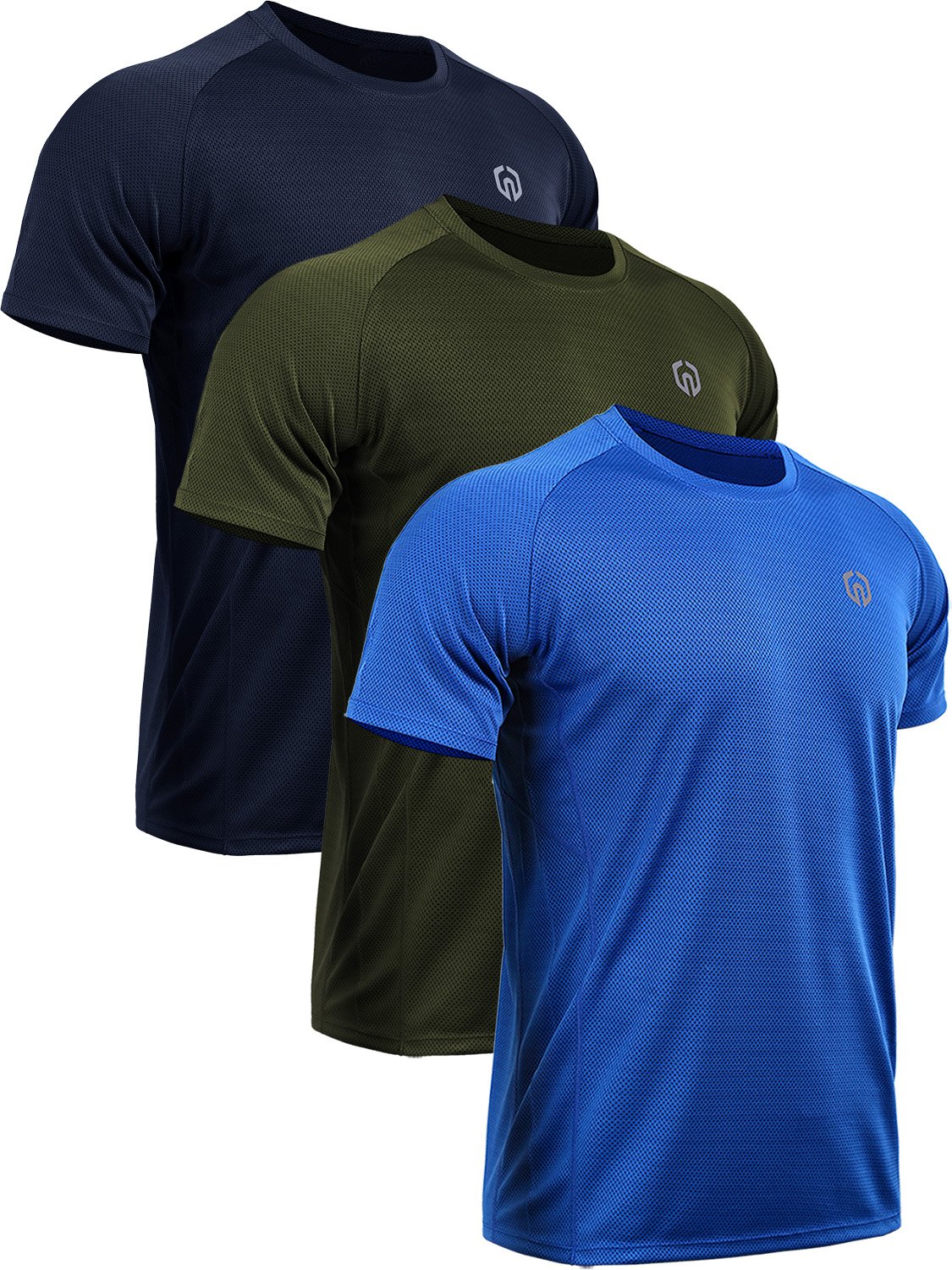 NELEUS Men's 3 Pack Mesh Athletic Running Sport Shirts,5033,Navy Blue,Blue,Olive Green,3XL