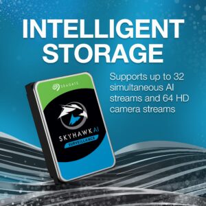 Seagate Skyhawk AI 10TB Video Internal Hard Drive HDD – 3.5 Inch SATA 6Gb/s 256MB Cache for DVR NVR Security Camera System with Drive Health Management and in-house Rescue Services (ST10000VEZ008)