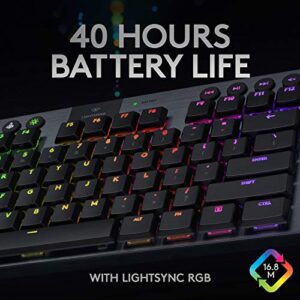 Logitech G915 TKL Tenkeyless Lightspeed Wireless RGB Mechanical Gaming Keyboard, Low Profile Switch Options, Lightsync RGB, Advanced Wireless and Bluetooth Support - Clicky,Black