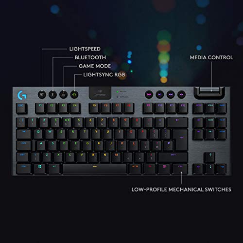 Logitech G915 TKL Tenkeyless Lightspeed Wireless RGB Mechanical Gaming Keyboard, Low Profile Switch Options, Lightsync RGB, Advanced Wireless and Bluetooth Support - Clicky,Black